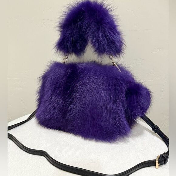 Purple Handmade Dyed Silver Fox Fur Camera Bag/Crossbody & 3 Strap Styles - Picture 3 of 17